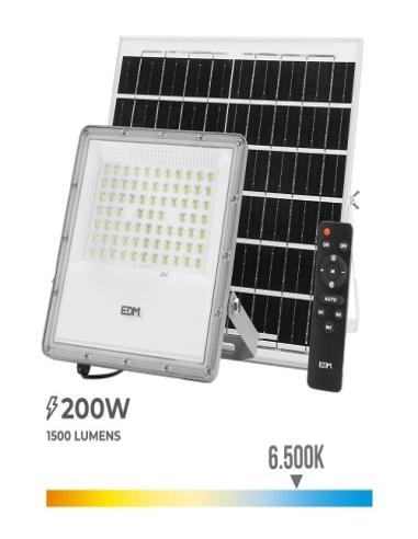 Foco Proyector Led Solar 200W. 1500Lm. 6.500K